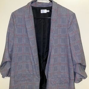 Chic Plaid Blazer with Ruched Arms